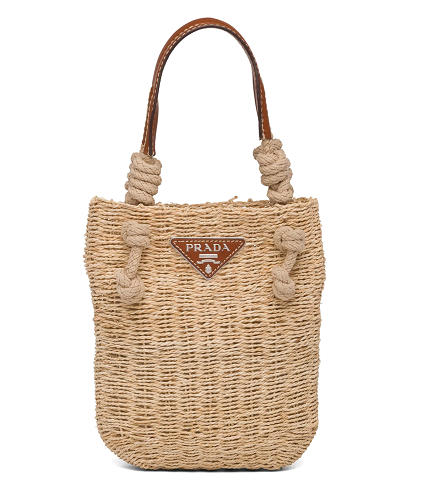 NATURAL FIBER & LEATHER HANDBAG